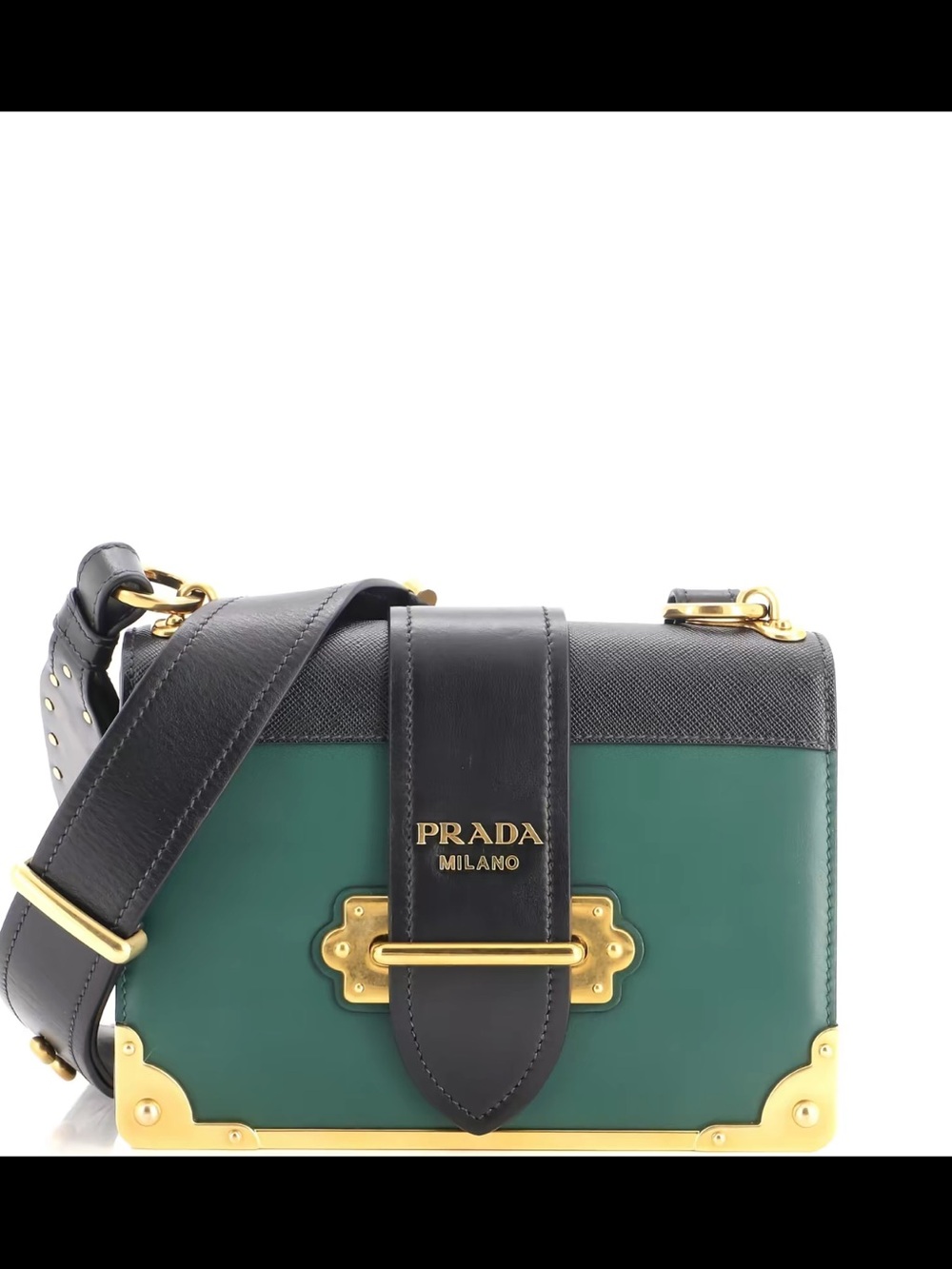 Prada Green and Black Leather Crossbody with Gold Hardware